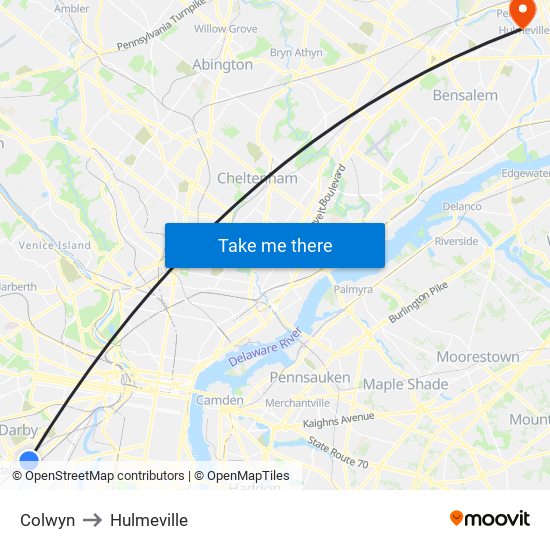 Colwyn to Hulmeville map