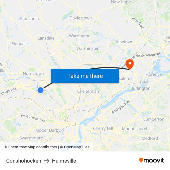 Conshohocken to Hulmeville map