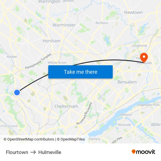 Flourtown to Hulmeville map