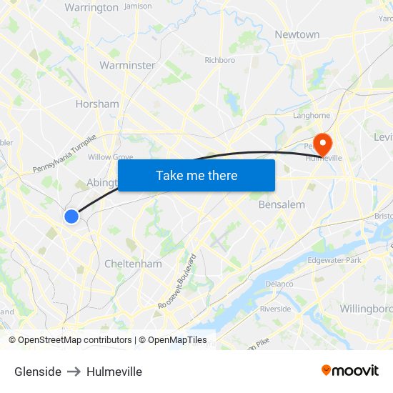 Glenside to Hulmeville map