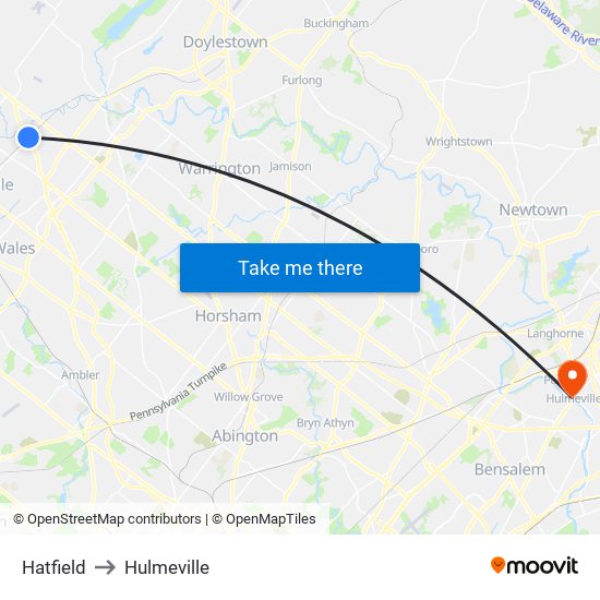 Hatfield to Hulmeville map