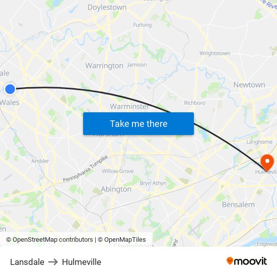Lansdale to Hulmeville map