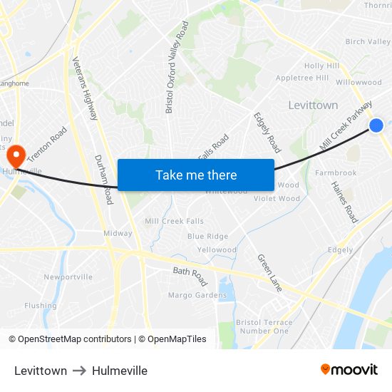 Levittown to Hulmeville map