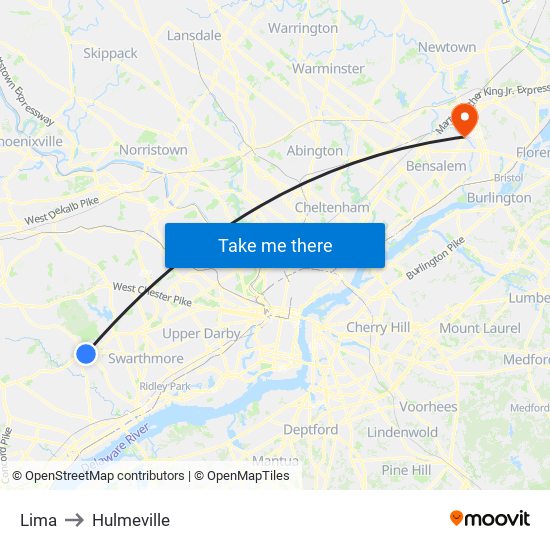 Lima to Hulmeville map