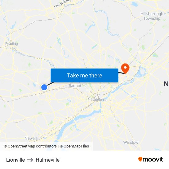 Lionville to Hulmeville map