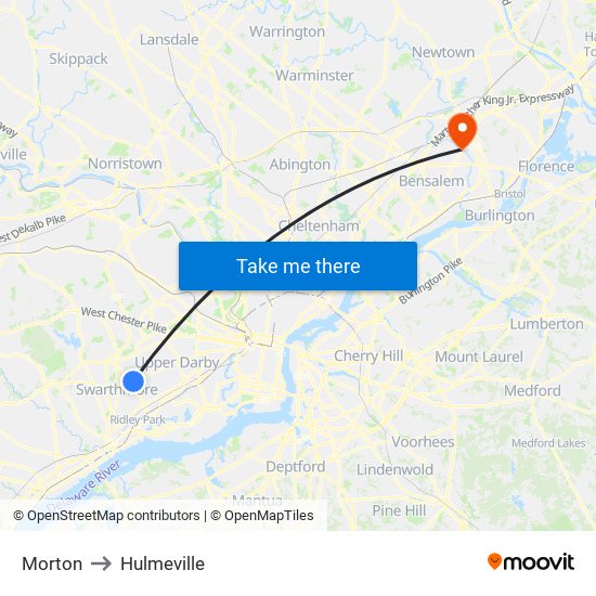Morton to Hulmeville map