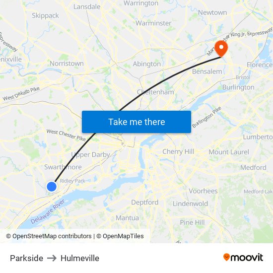 Parkside to Hulmeville map