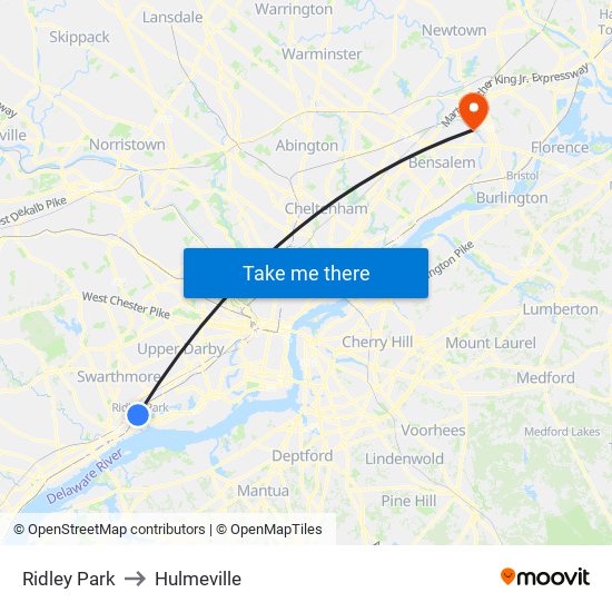 Ridley Park to Hulmeville map