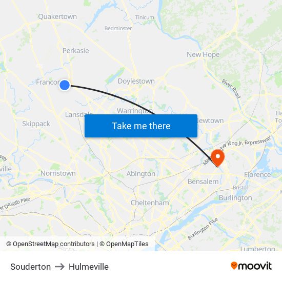 Souderton to Hulmeville map