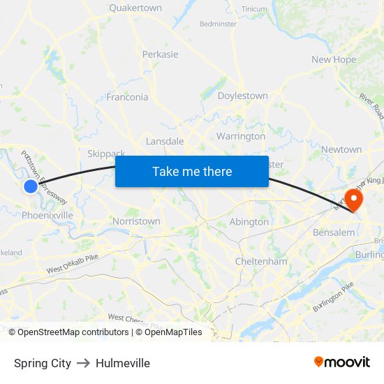 Spring City to Hulmeville map