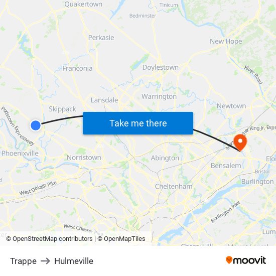 Trappe to Hulmeville map