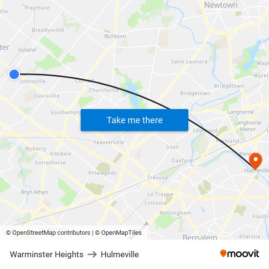 Warminster Heights to Hulmeville map