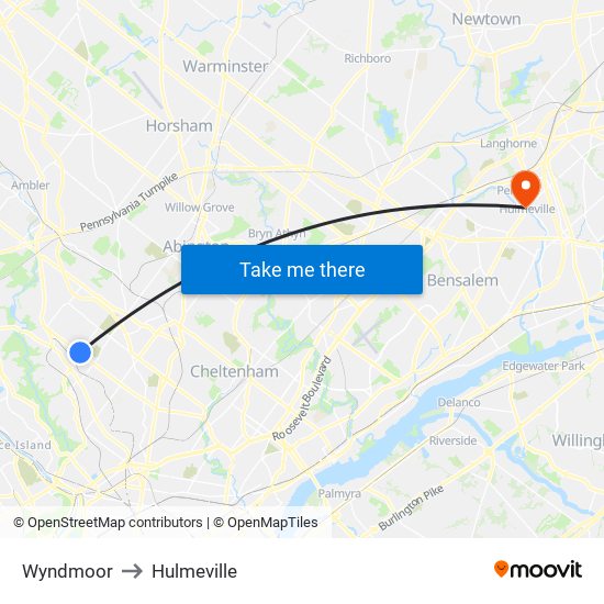 Wyndmoor to Hulmeville map