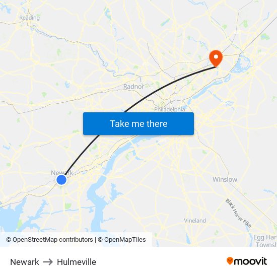 Newark to Hulmeville map