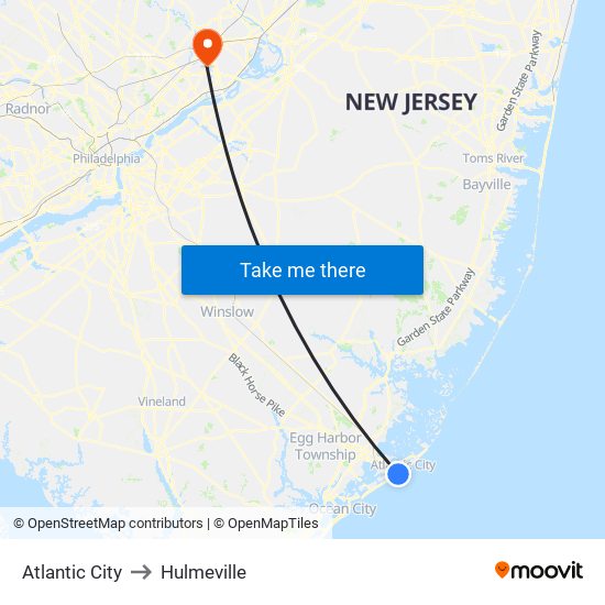 Atlantic City to Hulmeville map