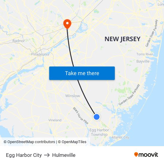 Egg Harbor City to Hulmeville map