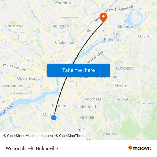 Wenonah to Hulmeville map