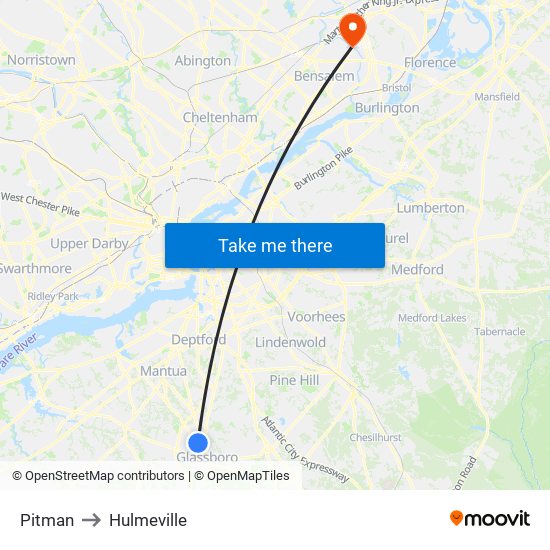 Pitman to Hulmeville map