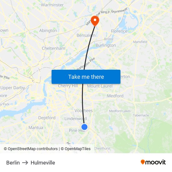 Berlin to Hulmeville map