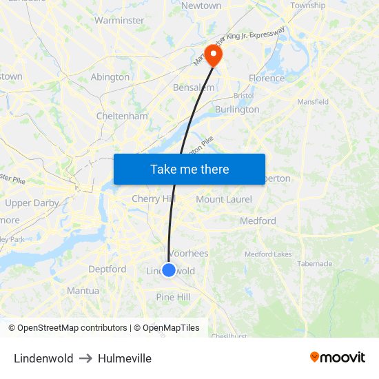 Lindenwold to Hulmeville map