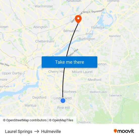 Laurel Springs to Hulmeville map