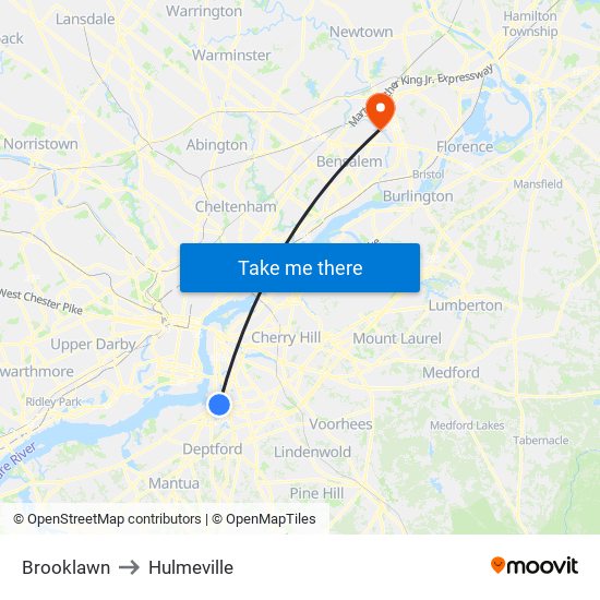 Brooklawn to Hulmeville map