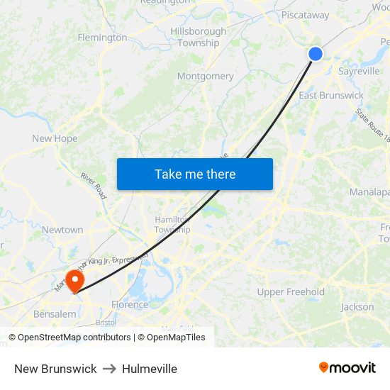 New Brunswick to Hulmeville map