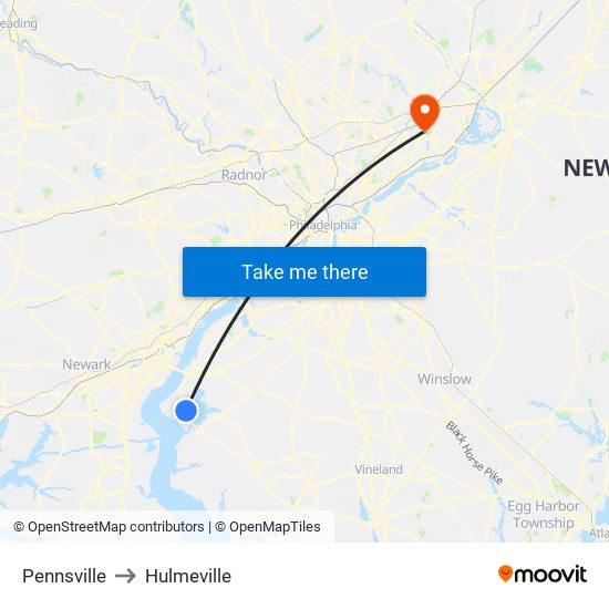 Pennsville to Hulmeville map