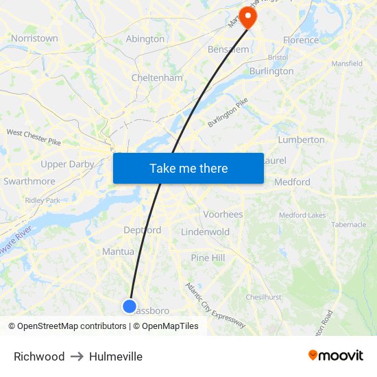 Richwood to Hulmeville map