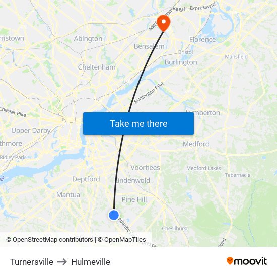 Turnersville to Hulmeville map