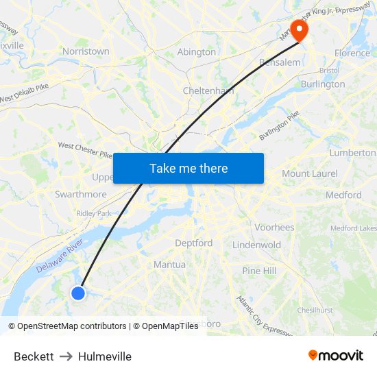 Beckett to Hulmeville map