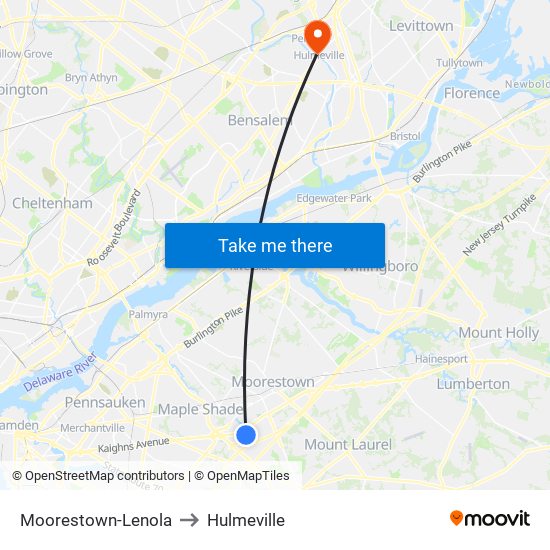 Moorestown-Lenola to Hulmeville map