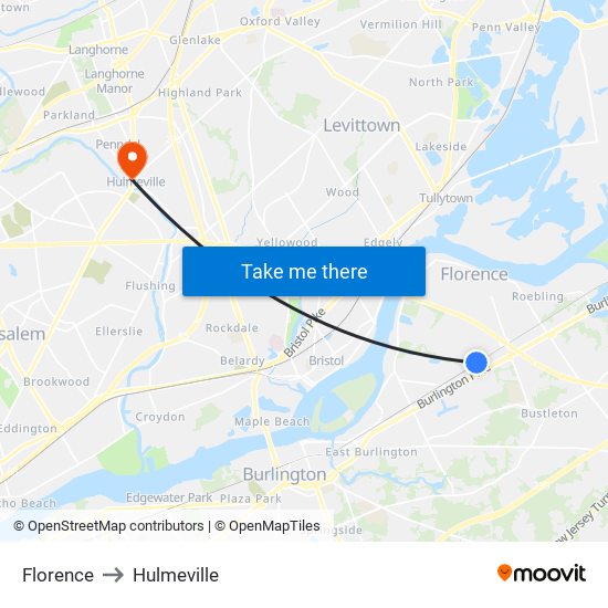 Florence to Hulmeville map