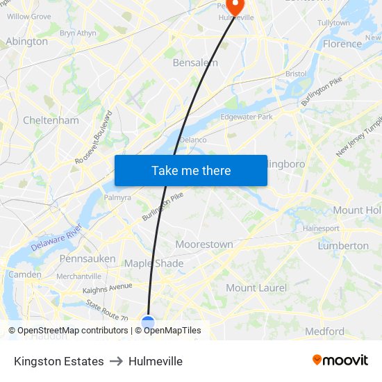 Kingston Estates to Hulmeville map