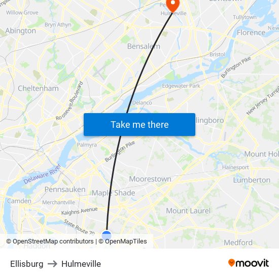 Ellisburg to Hulmeville map