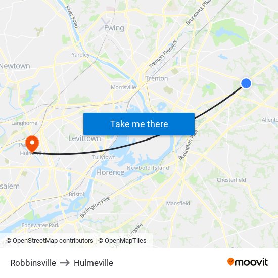 Robbinsville to Hulmeville map