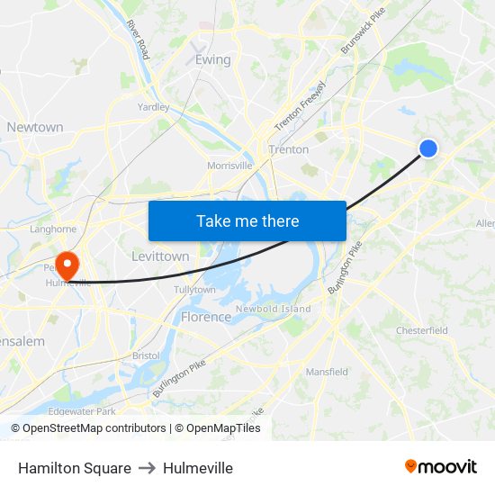 Hamilton Square to Hulmeville map