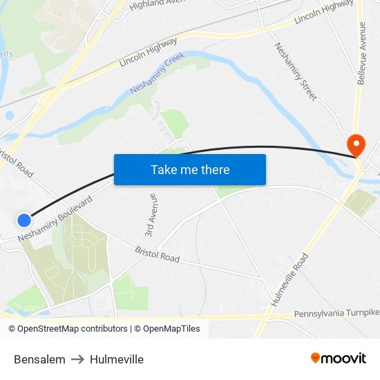 Bensalem to Hulmeville map