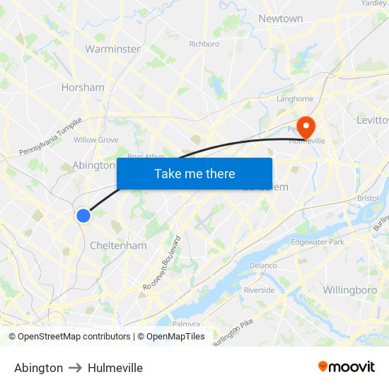 Abington to Hulmeville map