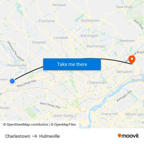 Charlestown to Hulmeville map