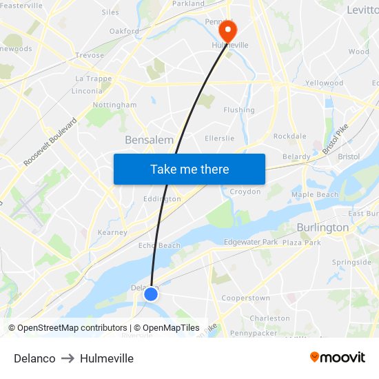 Delanco to Hulmeville map