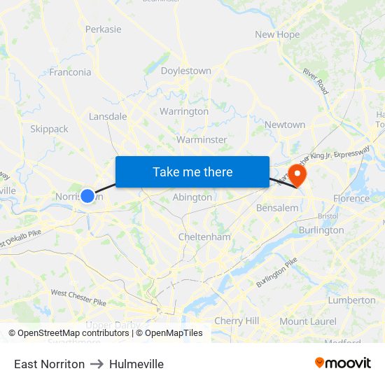 East Norriton to Hulmeville map
