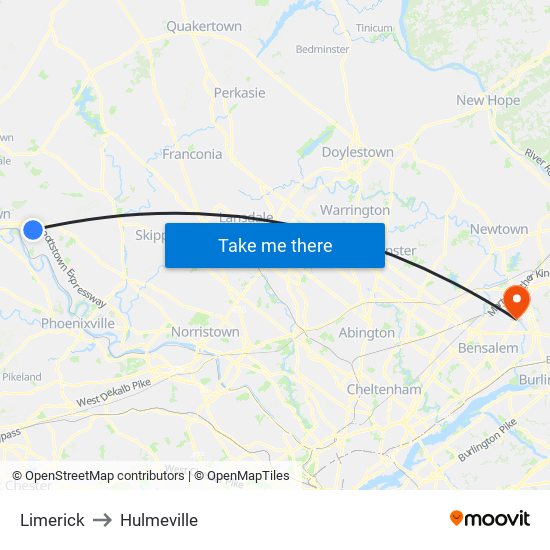 Limerick to Hulmeville map