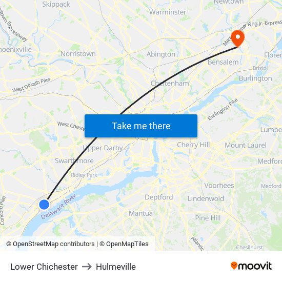 Lower Chichester to Hulmeville map