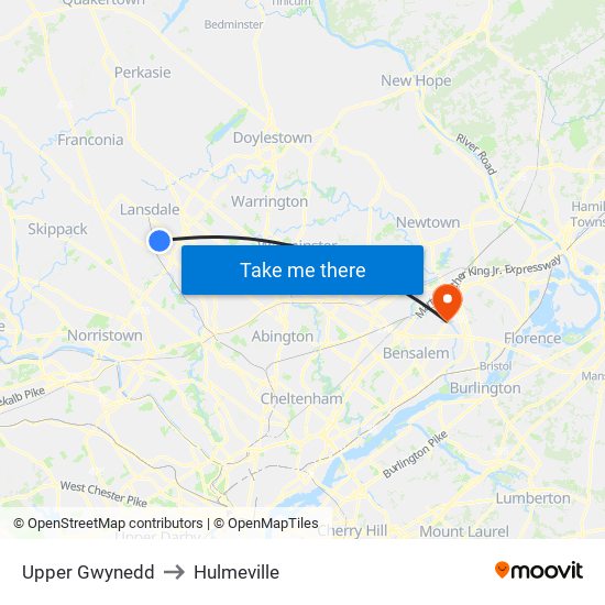 Upper Gwynedd to Hulmeville map