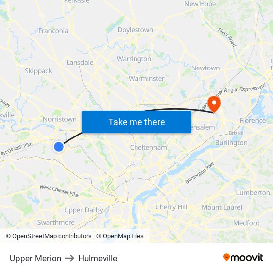 Upper Merion to Hulmeville map
