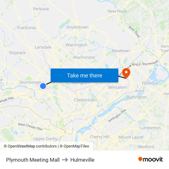 Plymouth Meeting Mall to Hulmeville map