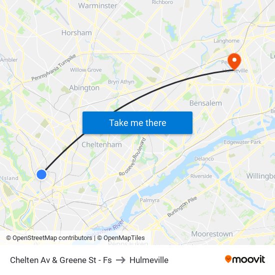Chelten Av & Greene St - Fs to Hulmeville map