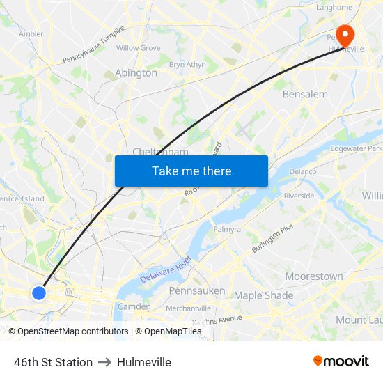 46th St Station to Hulmeville map