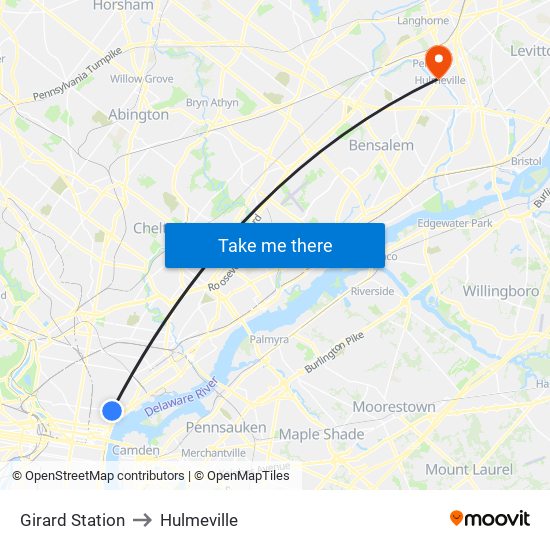 Girard Station to Hulmeville map